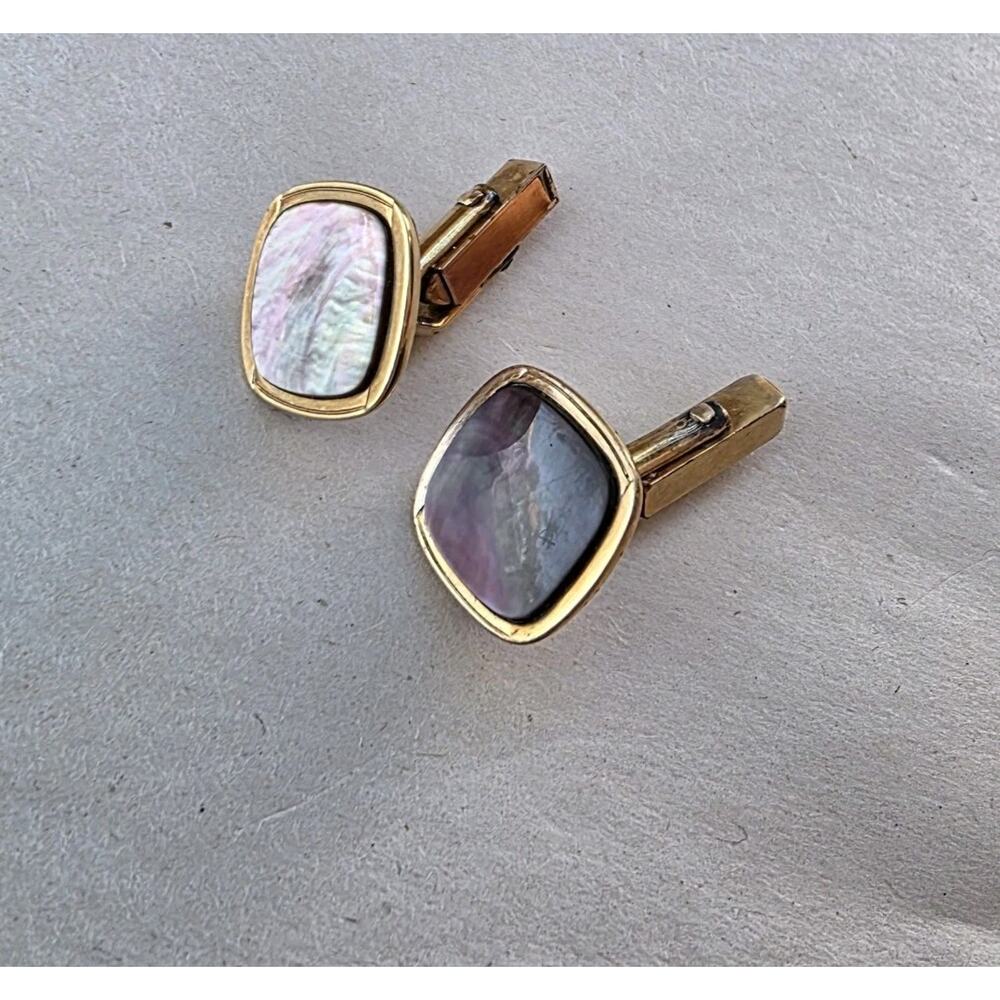 Vintage SWANK Mother of Pearl Abalone 1/40 10K Rolled Plated Cuff Links Gray - Picture 2 of 8